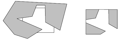 beberapa area terpisah tapi dihubungkan oleh garis-garis. Ini mungkin terjadi pada poligon konkaf dan tidak terjadi pada poligon konveks.