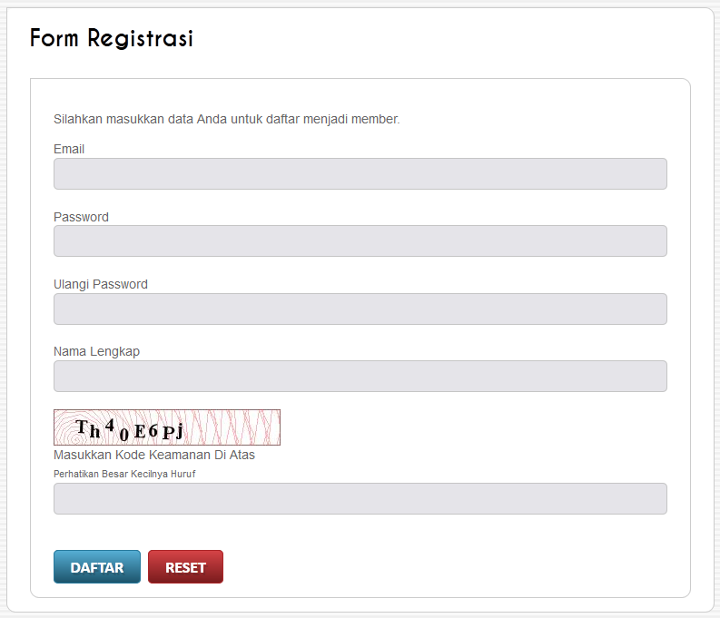 Berikut ini adalah halaman untuk melakukan registrasi, isi data dengan benar. Gambar halaman registrasi 3.