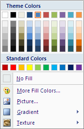 Tekan tab Format grup Shape Style tombol Shape Fill dan akan ditampilkan daftar pilihan warna seperti di bawah ini : Pilih salah satu warna. Gambar 5. Kotak Dialog Theme Colors L.