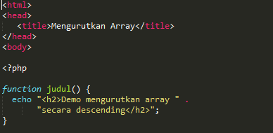 Kali ini, kita mengganti nama indeks array dengan string nol, satu, dua, tiga dan empat. Nama indeks inilah yang akan diurutkan oleh fungsi ksort(), bukan nilai elemennya.