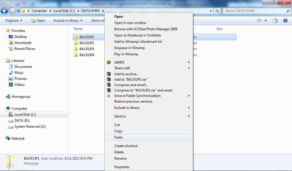 Copy File EHRA.rec dari petugas entry D ke dalam folder BACKUP4 Dst.. 4.