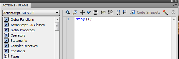 39 on(release){ gotoandstop(2); stop(); } b. Actionscript stop digunakan agar aplikasi tidak looping stop(); Gambar 4.23 Actionscript stop 4.1.