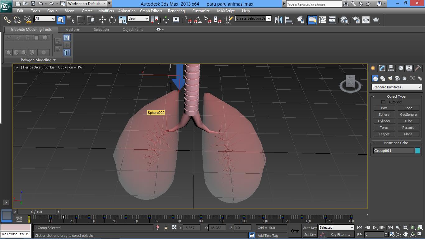 13 Model Paru-paru 3D Untuk animasi 3D yang ada pada paru-paru dibuat menggunakan Box kemudian dibuat seperti arah panah.