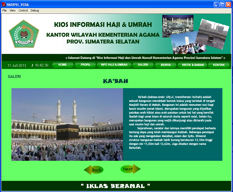3. Info Haji dan Umrah Gambar 6. Tampilan Info Haji dan Umrah Halaman ini merupakan halaman info haji dan umrah dari aplikasi Kios Informasi Haji dan Umrah.
