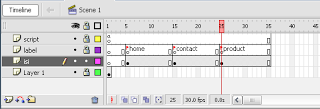 29. Lalu buat layer baru dan beri nama script. Dengan frame pertama masih terseleksi tekan F9 dan ketikkan stop(); 30.