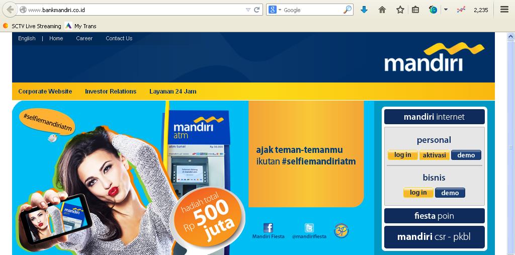 Website Resmi Tampilan website resmi Bank Mandiri.