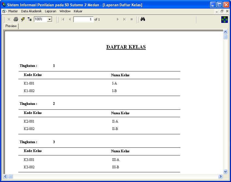 6. Tampilan laporan daftar siswa Tampilan form untuk melihat keseluruhan data siswa dapat dilihat pada gambar 7.