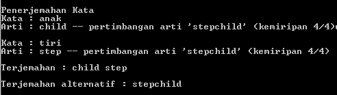 Gambar 6 Pemecahan Kata 3. Sistem mulai menerjemahkan kata satu per satu. berarti stepchild.