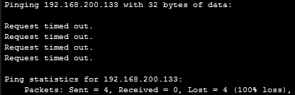 Kemudian lakukan perintah ping ke ip address PC9. Terlihat bahwa antara PC0 dan PC5 tidak saling terkoneksi yang ditandai dengan hasil tampilan RTO.