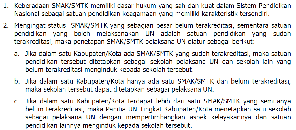 PENETAPAN SMAK/SMTK PELAKSANA UN 2015 Sesuai Dengan Surat Edaran BSNP No.