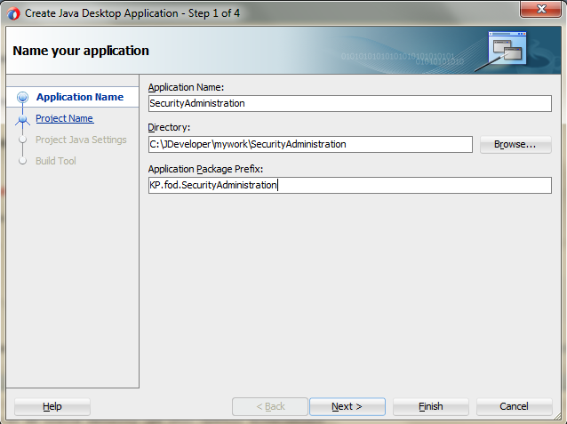 57 Gambar 4.3. Creating JDeveloper Application and Project d) Pada Name Your Application : 1.