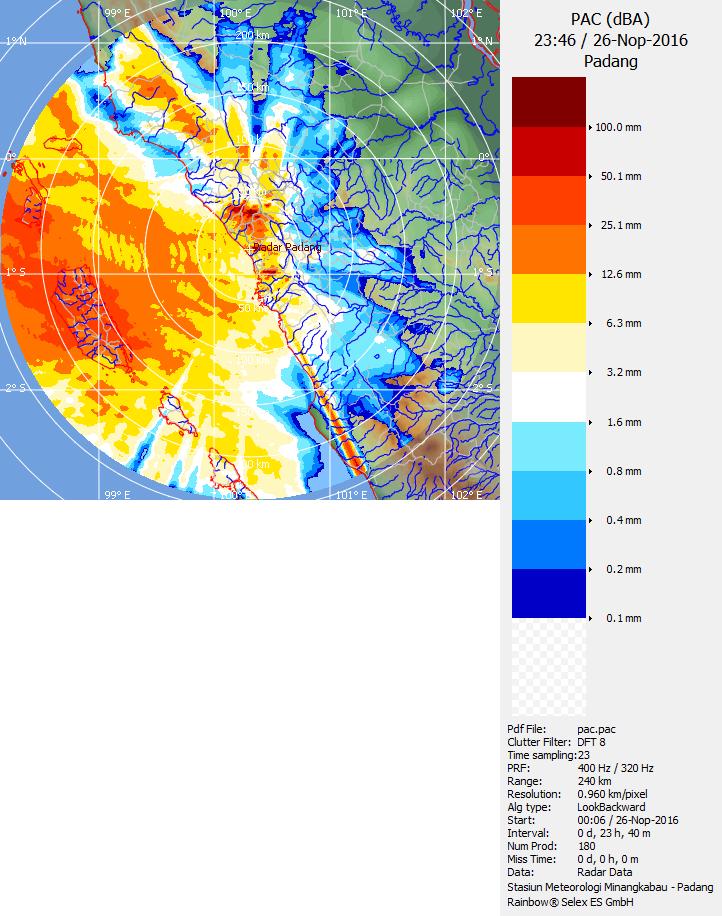 Berdasarkan citra radar PAC 24 jam dapat dilihat bahwa nilai PAC di wilayah Pasaman Barat