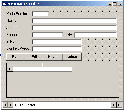 MEMBUAT DATABASE DENGAN ADO Untuk membuat program ini, buatlah database dengan menggunakan Microsoft Access versi 2000 ke atas.