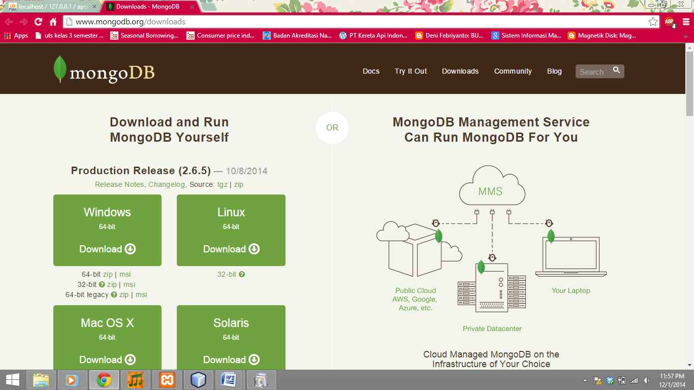 1. Buka situs www.mongodb.org/downloads Cara mendownload MongoDB Gambar 1.