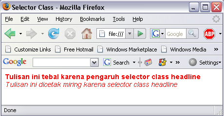 Selector Class Digunakan untuk mendefinisikan style yang dapat dipakai tanpa melakukan redefinisi tag HTML.