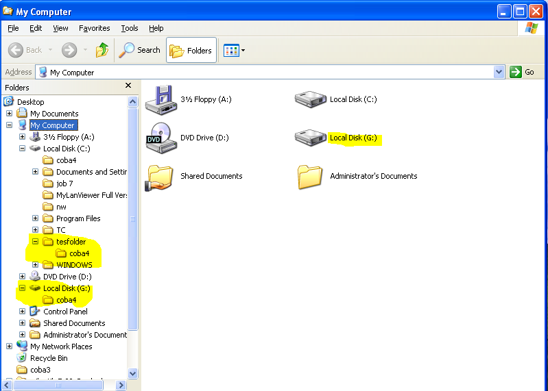 Jika kita ingin menambahkan folder lain untuk drive virtual baru, kita hanya perlu mengedit file tesfolder.