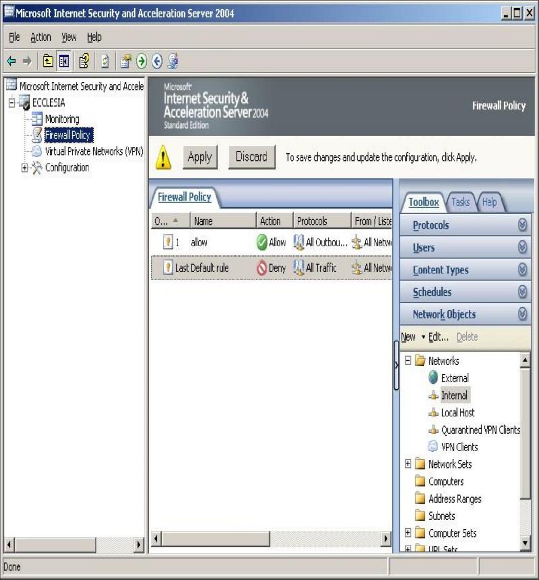 50 Gambar 29 Konfigurasi ISA Server 2004 b. Instalasi dan Konfigurasi IP pada komputer client 1. Menginstal Windows XP Profesional Service pack 1 2.