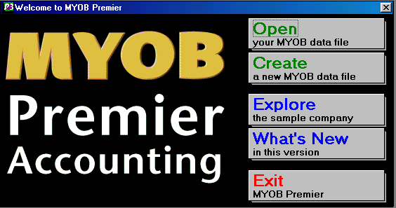 Selanjutnya anda memilih salah satu tombol berikut ini: Open your MYOB data file Pilihan ini digunakan untuk mengaktifkan salah satu data akuntansi yang ada.