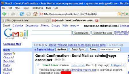 ...oo---(o) LANGKAH 4 Dalam contoh ini, email verifikasi berisi kode aktivasi akan terkirim ke admin@spyrozone.net yang kemudian diforward ke spyrozone.net@gmail.com.