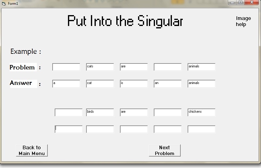 31 Sebagai contoh, ketika pengguna ingin memilih menu Put into the Singular, pengguna harus meng-click menu materi pembelajaran tersebut, selanjutnya aplikasi akan menampilkan tampilan layar menu