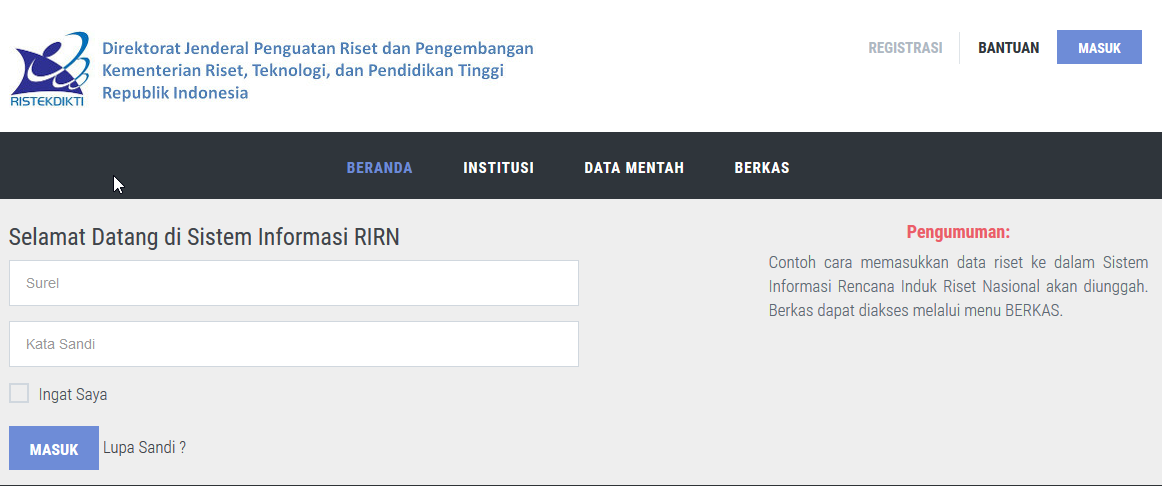 Sistem Informasi RIRN http://rirn.ristekdikti.go.