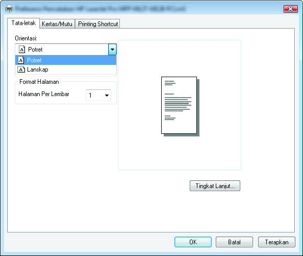 Mencetak beberapa halaman per lembar (Windows) 1. Dari program perangkat lunak, tentukan pilihan Cetak. 2.
