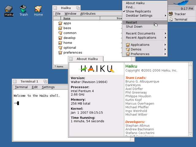 Gambar Desktop HAIKU Sebenarnya masih banyak sistem operasi yang memiliki sifta serupa dengan linux yaitu OpenSource namun karena kurangnya sosialisasi atau memang sistem tersebut diperuntukkan oleh