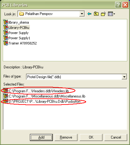 Menambahkan PCB Library yang Dipakai Untuk menambahkan library yang akan dipakai bisa diikuti langkah-langkahnya berikut ini. 1.