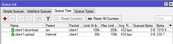 Limit at Max Limit = tentukan bandwidth minimal upload misal 80 kbps = tentukan bandwidth maksimal upload misal 100 kbps Gambar 4.23 konfigurasi queue tree untuk upload 17.