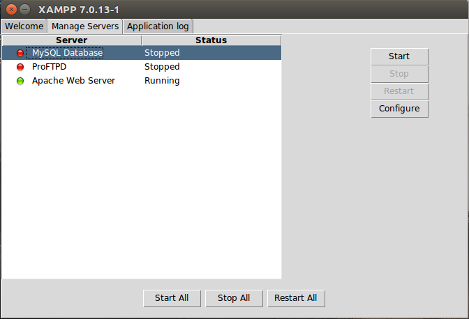 XAMPP Control Panel di Linux Jalankan Server