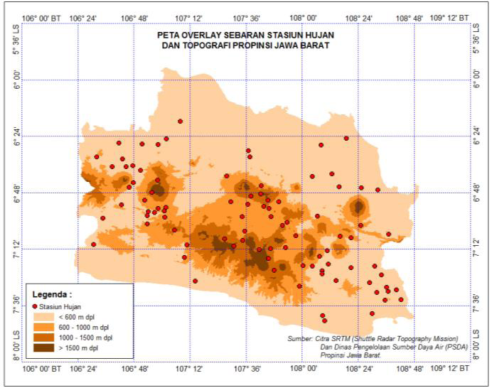Gambar 7. Peta Hasil Overlay Sebaran Stasiun Hujan dan Fisiografi Propinsi Jawa Barat Gambar 8.