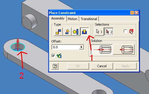 Klik Constraint ikon pada toolbar di assembly Panel atau tekan tombol C pada keyboard > kotak
