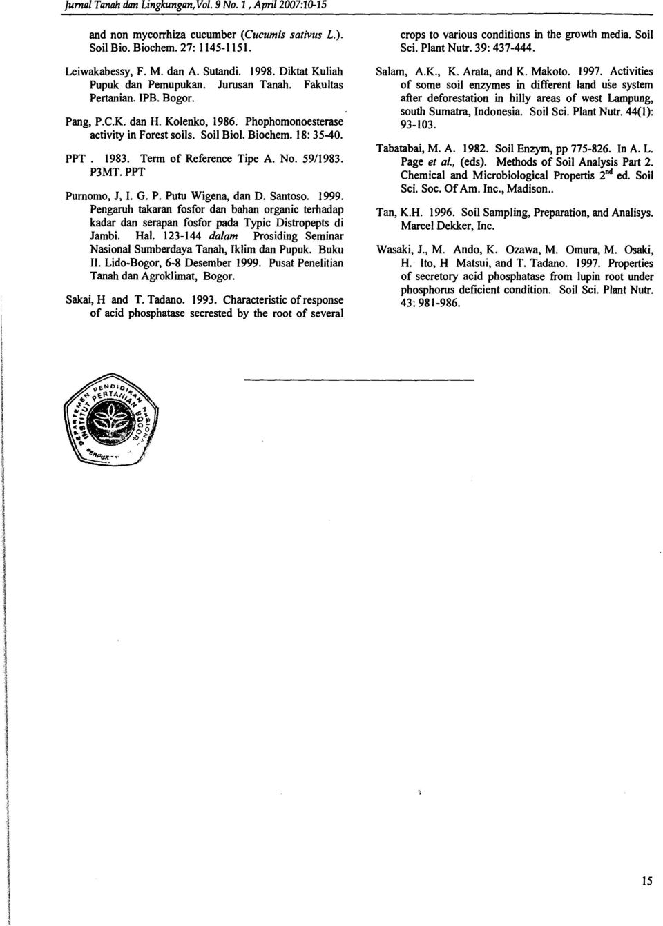 1983. Term of Reference Tipe A. No. 59/1983. P3MT.PPT Pumomo, J, I. G. P. Putu Wigena, dan D. Santoso. 1999.