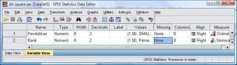 2. Aplikasi Perhitungan dan SPSS Pada bagian ini, akan dibahas lebih lanjut aplikasi perhitungan chi-square dengan menggunakan paket program statistik SPSS.