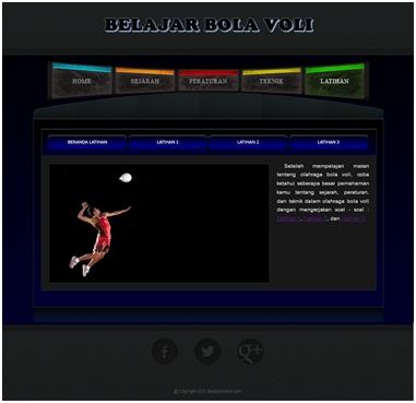 5. Halaman Menu Latihan Berisi tentang pilihan menu soal latihan untuk menguji pengetahuan dalam olahraga bola voli, dimana pada halaman ini berisi 3 halaman soal latihan yang dapat digunakan untuk