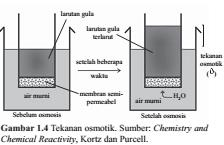 7 Tekanan osmosis adalah tekanan yang diberikan pada larutan yang dapat menghentikan perpindahan molekul-molekul pelarut ke dalam larutan melalui membran semi permeabel (proses osmosis).