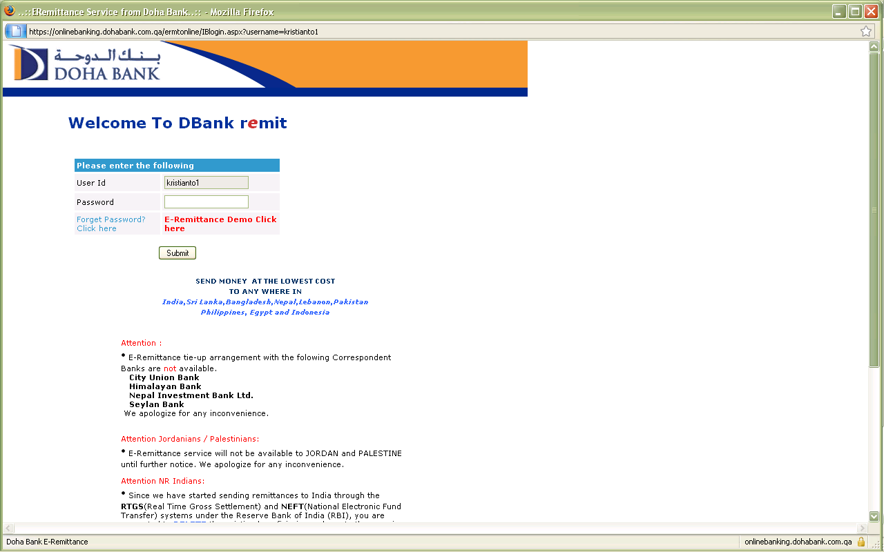 3. Klik DBank remit pada layar DBank Internet Arahkan kursor Anda pada Fund Transfer dan klik DBank remit pada layar DBank Internet Banking untuk masuk ke layanan DBank remit 4.