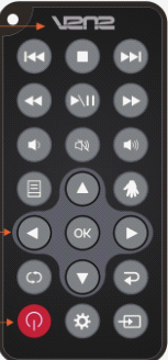 3.3.4 Remote control Gunakan remote control untuk menelusuri menu dan memilih file media yang akan diputar, dilihat, atau didengarkan. 1 Tombol Daya Menghidupkan atau mematikan pemutar media.