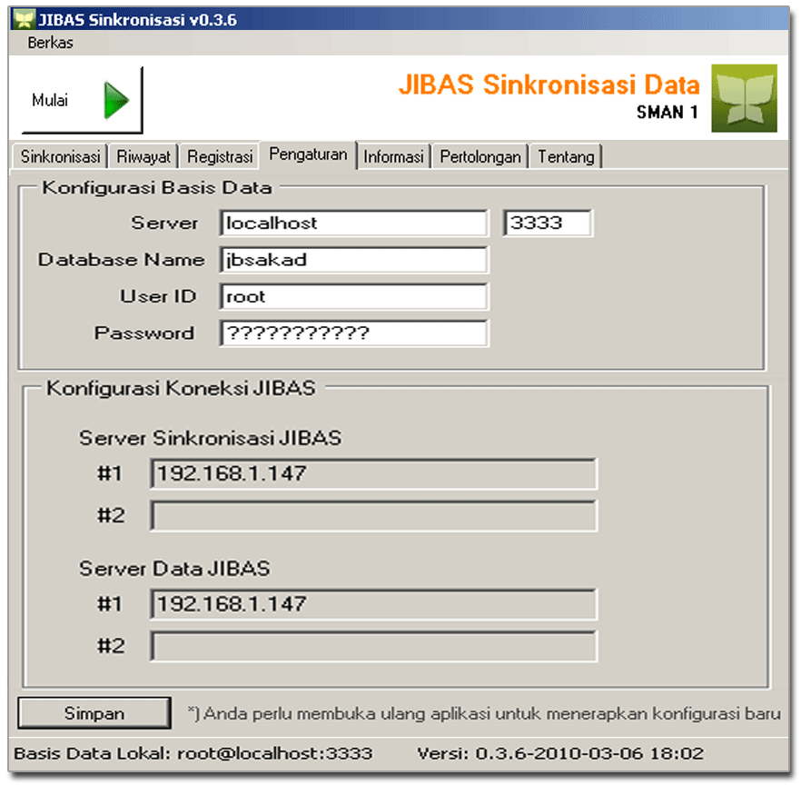 4. Aplikasi Sinkronisasi Data telah terpasang pada komputer anda dan siap untuk digunakan. Anda dapat mengaksesnya melalui Star Menu > All Programs > JIBAS > JIBAS Sinkronisasi Data. 2.