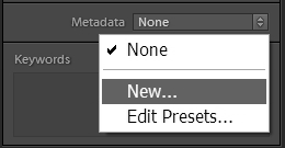 1. Pilih menu File > Import Photos. 2. Pada jendela Import Photos, klik menu Apply During Import yang ada di panel sebelah kanan. Memilih Opsi New di kotak kombo Metadata 3.
