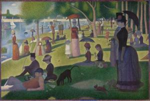 Sebuah karya George Seurat dengan judul A Sunday on La Grande Jatte, sebuah lukisan yang menceritakan