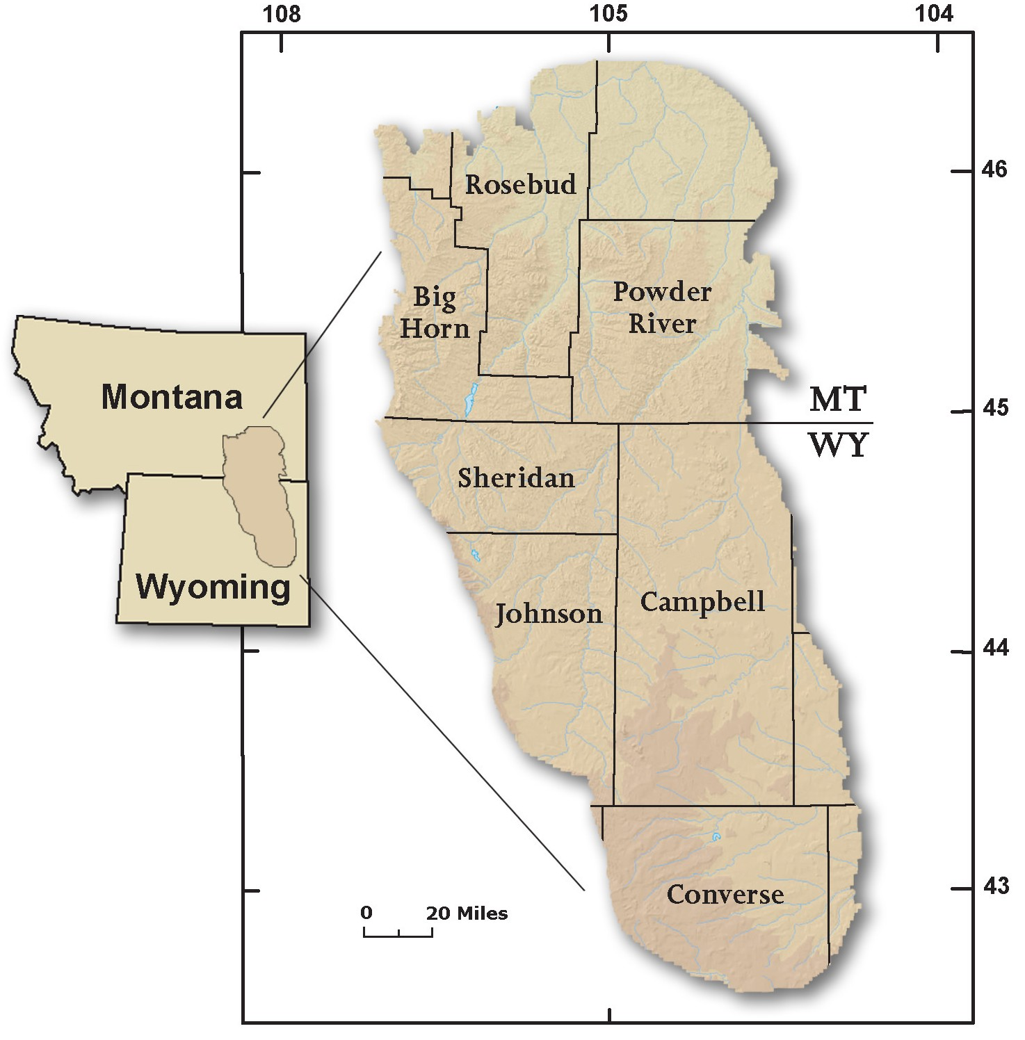 Powder River Basin terletak di timur laut Wyoming dan Montana, Amerika Serikat. Basin ini meliputi 12000 M 2. CBM di daerah ini meliputi tujuh daerah di dua negara bagian di Amerika.