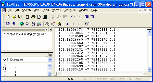 C2. Membuat File Batimetri GEBCO File yang dibuat : cilacap-d-30 m - gebco-bati.asc 1.