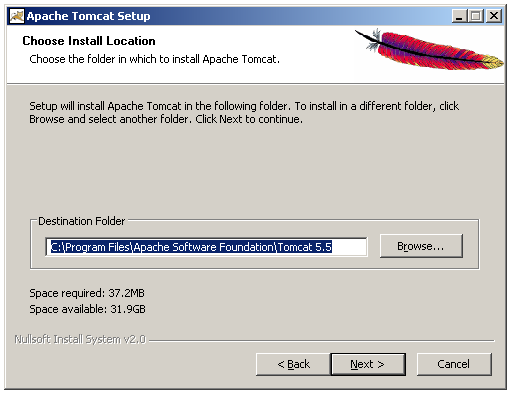 185 c. Pada pilihan Select the type of install, pilih Full Gambar 4.21 Apache Tomcat 5.5.16 Type of Install d.