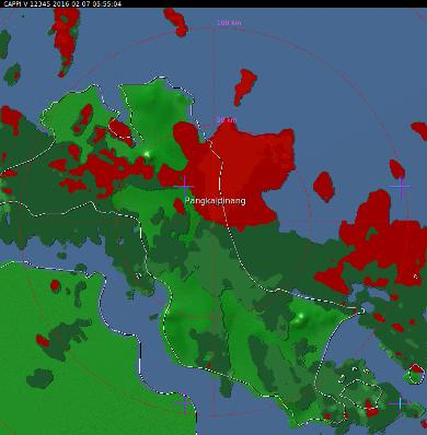 VI.2. Citra Radar Pangkalpinang Berikut disampaikan analisis radar cuaca Stasiun Meteorologi Klas Pangkalpinang terkait kejadian banjir 07 Februari 2016 di Pulau.