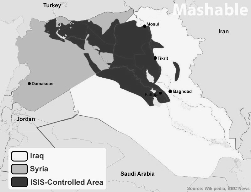 Afifah Cahyaningtyas & Dian Muhammad Supriyatno notabene merupakan negara-negara yang termasuk dalam kawasan Timur Tengah. Gambar 4.2. Wilayah Irak dan Suriah yang dikuasai ISIS Sumber: http://www.