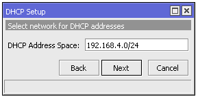 Dengan menekan tombol DHCP Setup, wizard DHCP akan menuntun kita untuk melakukan setting dengan menampilkan kotak-kotak dialog pada setiap langkahnya. 1.