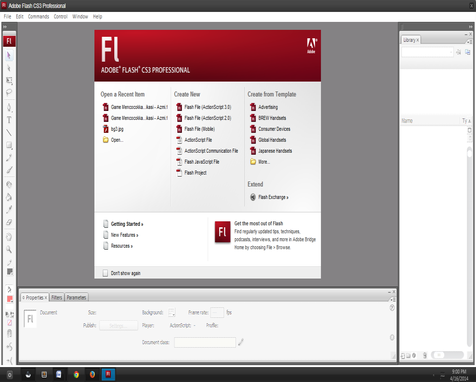 14 Gambar 2.1 Halaman Awal Adobe Flash CS3 Professional 2.