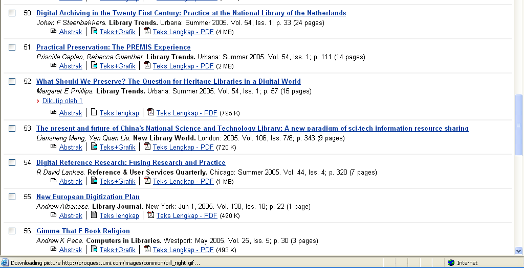 Fasilaitas baru di ProQuest Interface berupa tampilan cite by/di kutip oleh dan