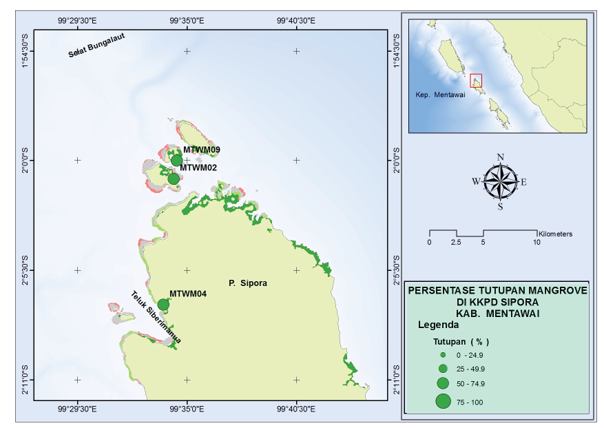Bab 3 Satu stasiun lainnya di wilayah selatan kawasan konservasi yaitu di Pulau Silabok atau Pulau Simangkang (MTWM09), memiliki keanekaragaman yang sedikit lebih tinggi.